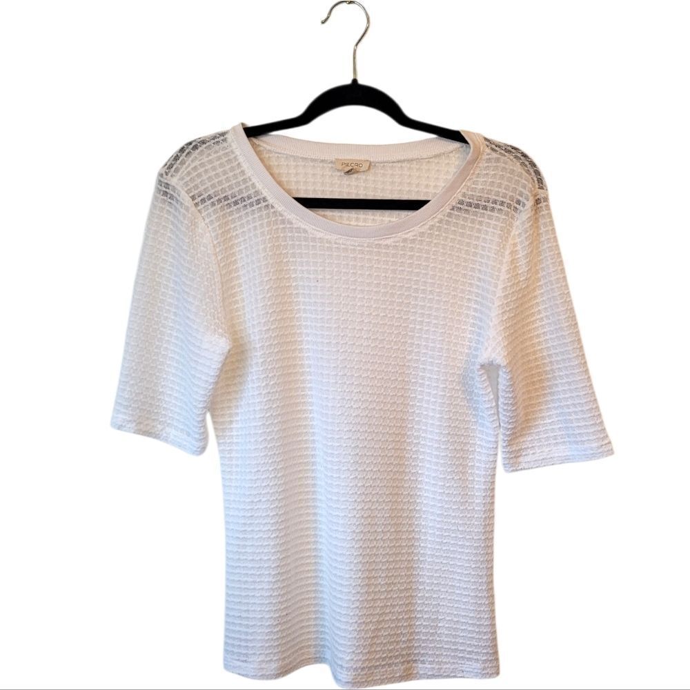 Pilcro Women's White Waffle Knit T-Shirt Size L